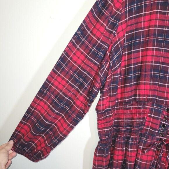 Lane Bryant Red Plaid Corset Tie Up Blouse 26 - Picture 5 of 12